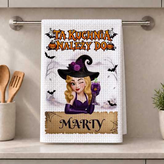 Ręcznik kuchenny (ściereczka) - ta kuchnia należy do - Personalizowany Prezent na Halloween #500972